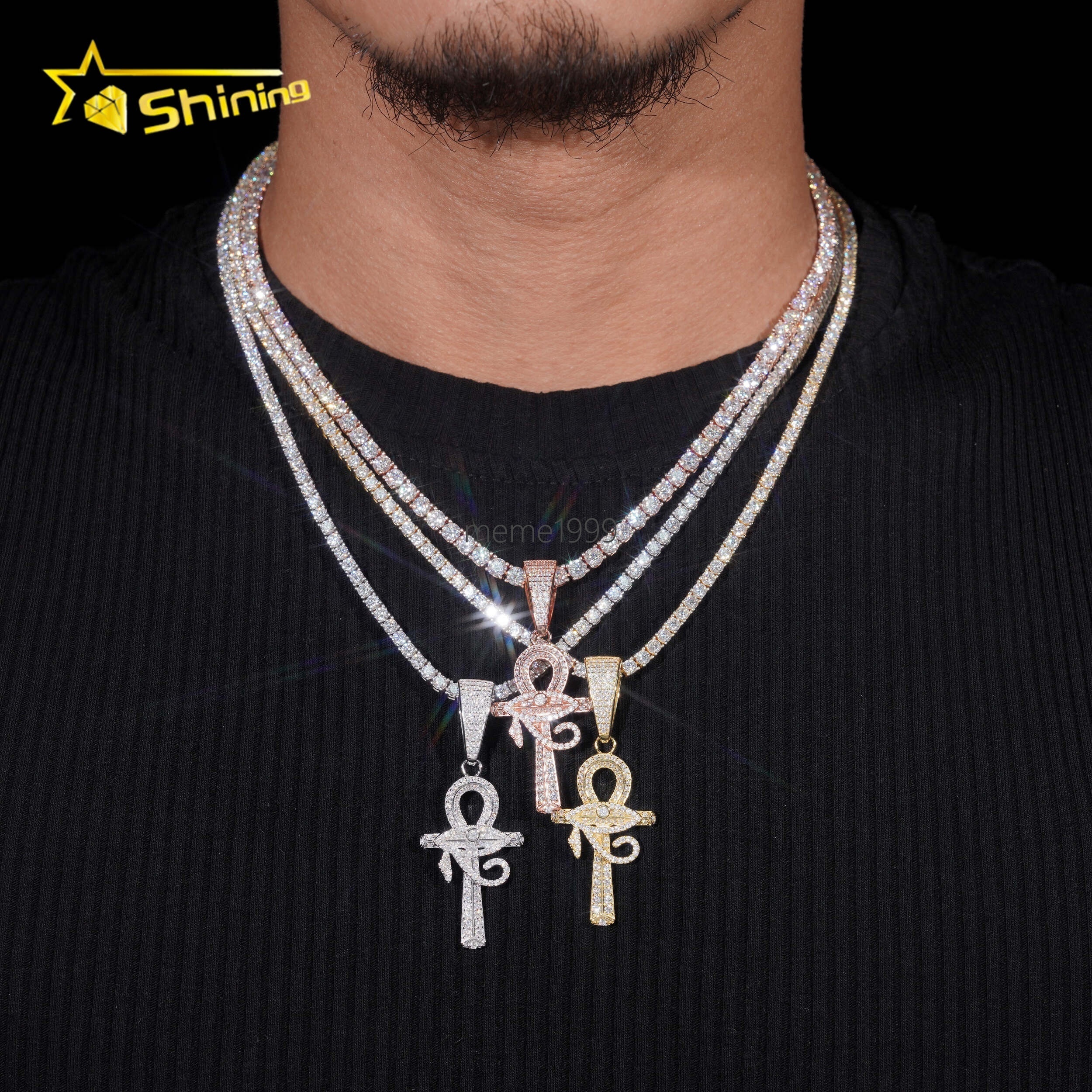 925 Sterling Silver Cross Pendant Necklace Jewelry Pass Diamond Tester Vvs Moissanite Mens Iced Out Charm Cross Pendant