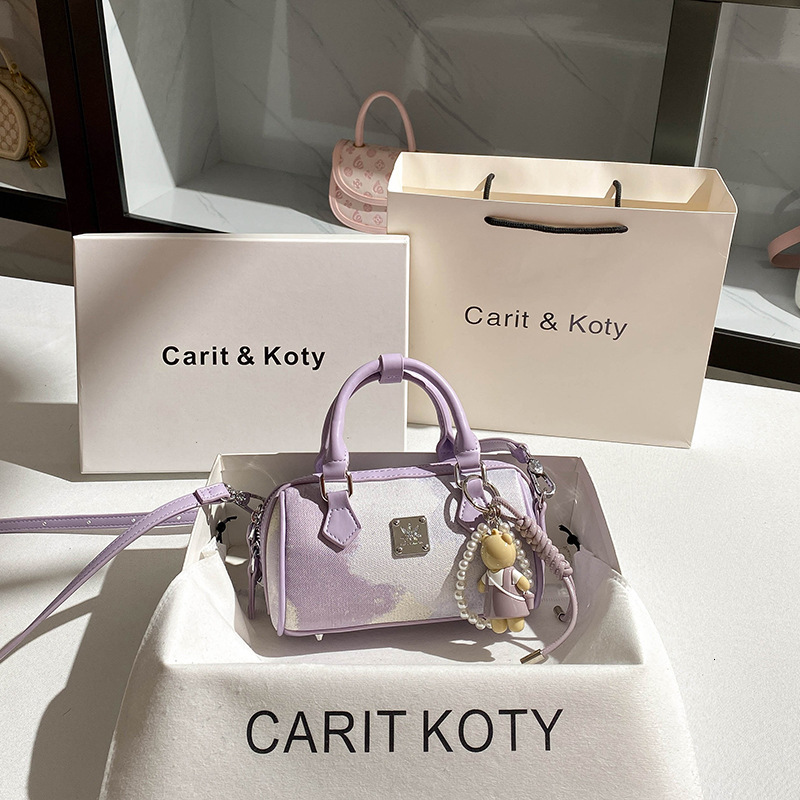 Free Shipping Designer Contrasting Women's Boston Bag New Fashionable Embossed Handbag High-end Hand-held Pillow Bag Casual Shoulder Crossbody Ba