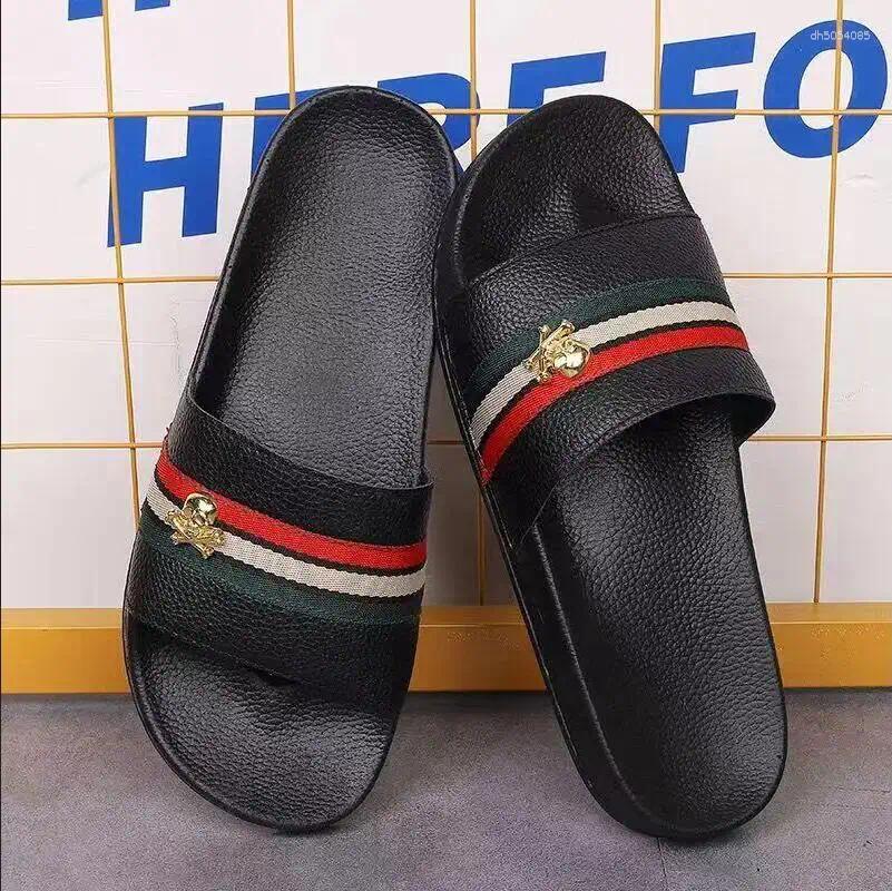 Slippers Men Luxury Shoes Leather Brand Summer Beach Sandals Designer Flip Flops Breathable Non-slip Slides