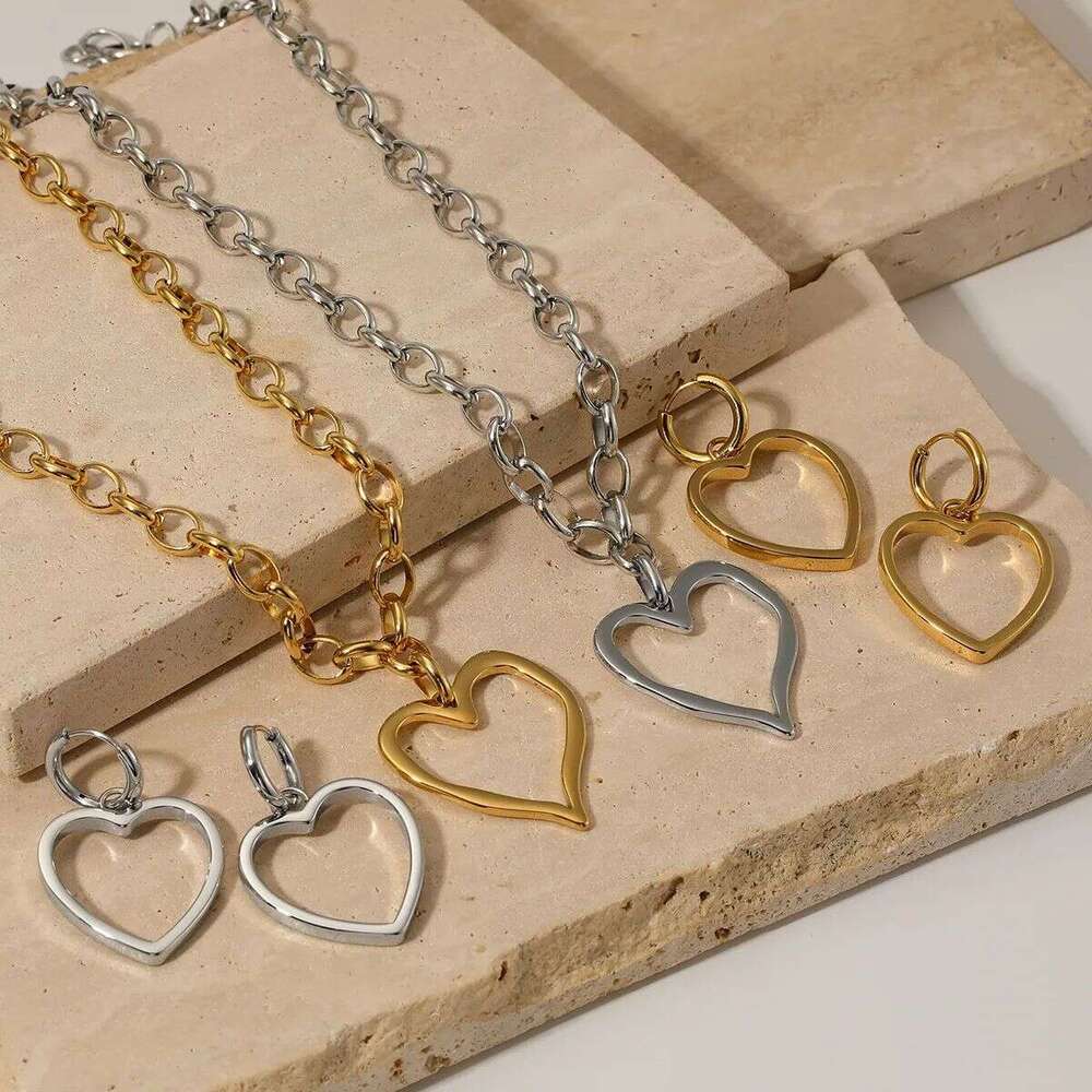 Simple Heart Earrings Stainless Designer Steel Personality Exaggerated Heart-shaped Pendant Necklace