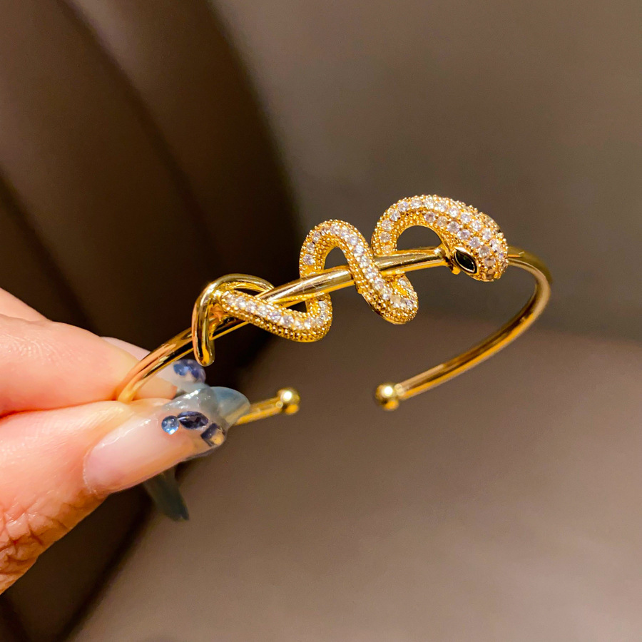 Gold Tone Snake - Shaped Cuff Bracelet With Crystal Accents Elegant For Daily And Special Occasions High - Quality And Stylish Jewelry Gift For Her