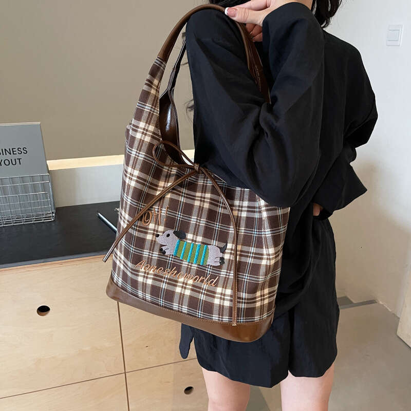 Trendy Bags Fashion Color-Block Plaid Tote for Women 2025 New Commuting Designer Shoulder Large Capacity Women's Bag 's