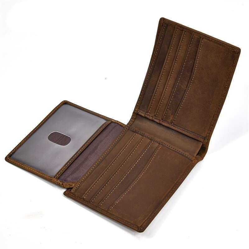Men's Genuine RFID Anti-Magnetic Short Crazy Horse Leather Multi-Card Slot Casual Wallet