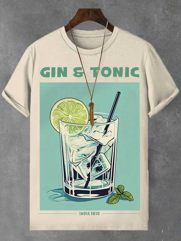 Mens Gin And Tonic 3D Printed T-shirt Summer Vacation Casual Party Quick Drying Short Sleeve Top Daily Plus Size Men Tee Shirts Y250819