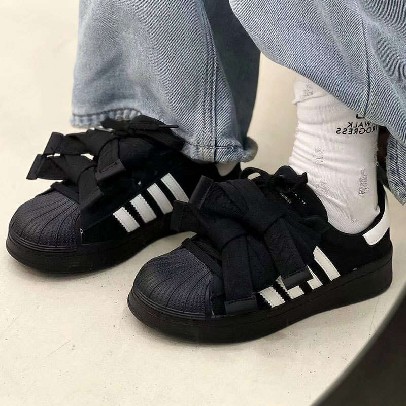 Shell Toe White for Women 2025 Spring Summer New Genuine Leather Bowknot Fashion Casual Shoes Versatile Color Block Sneakers