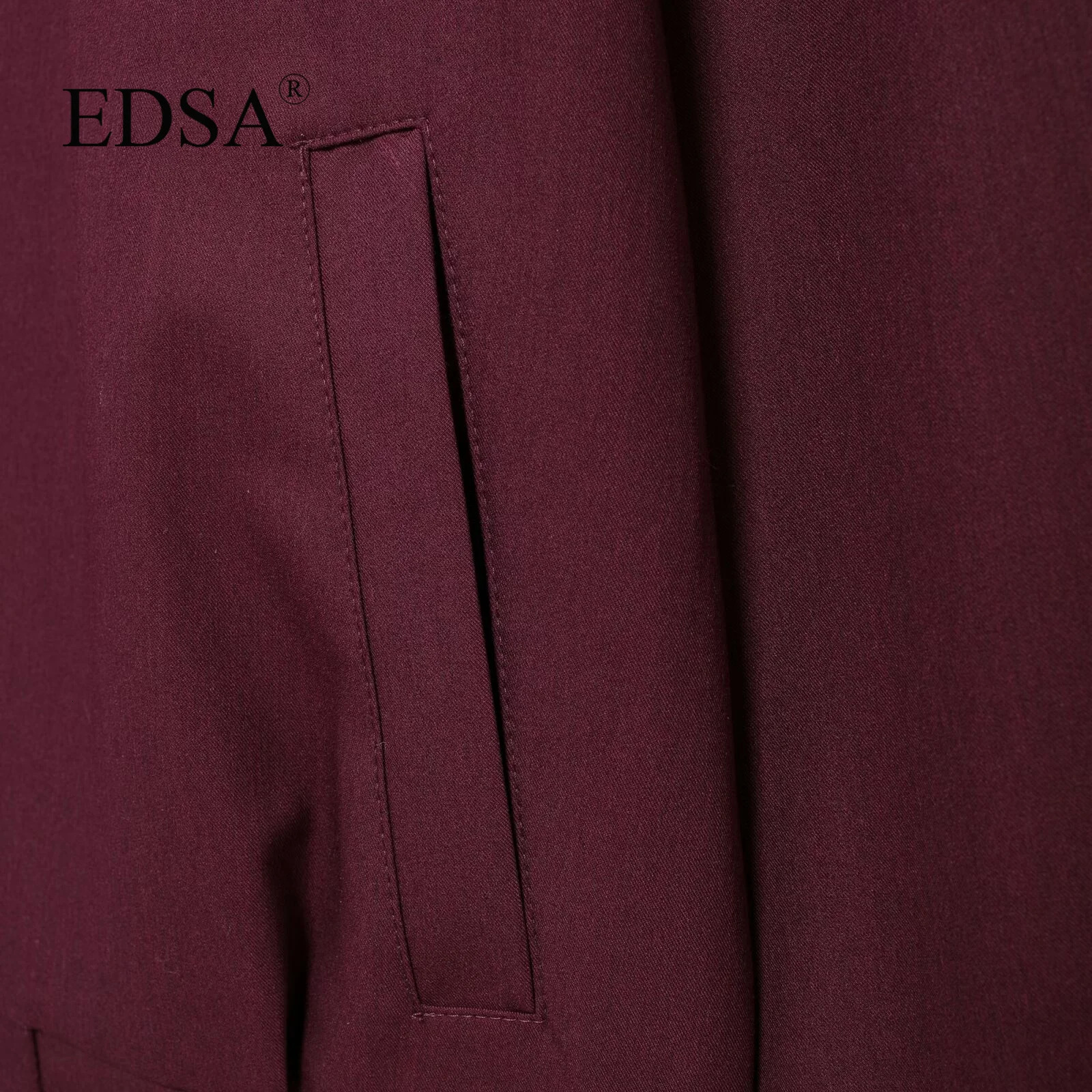 EDSA Women Vintage Loose Zipper Jacket Lapel Burgundy Color 2024 Autumn Fashion Versatile Street Outwear 250815