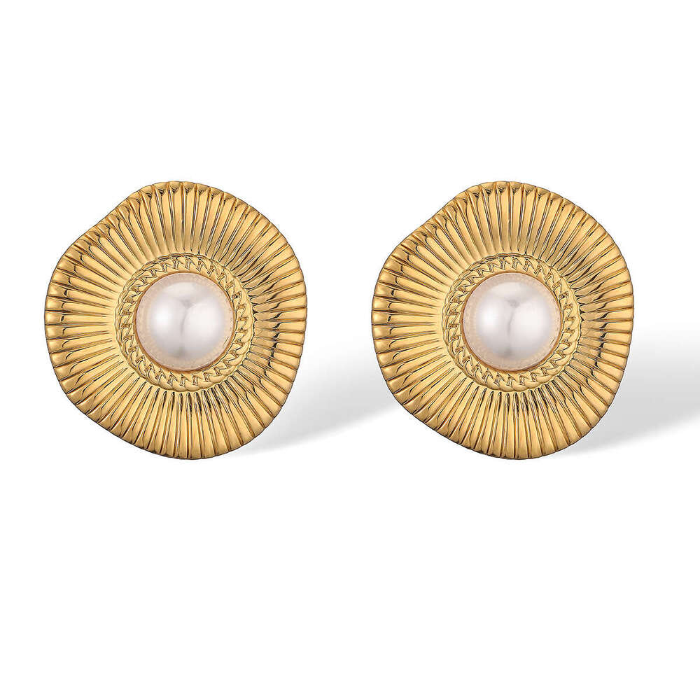 Hot-Selling Gold-Plated Geometric Flower Stainless Steel Earrings for Women, Niche Simple Designer Ear Jewelry