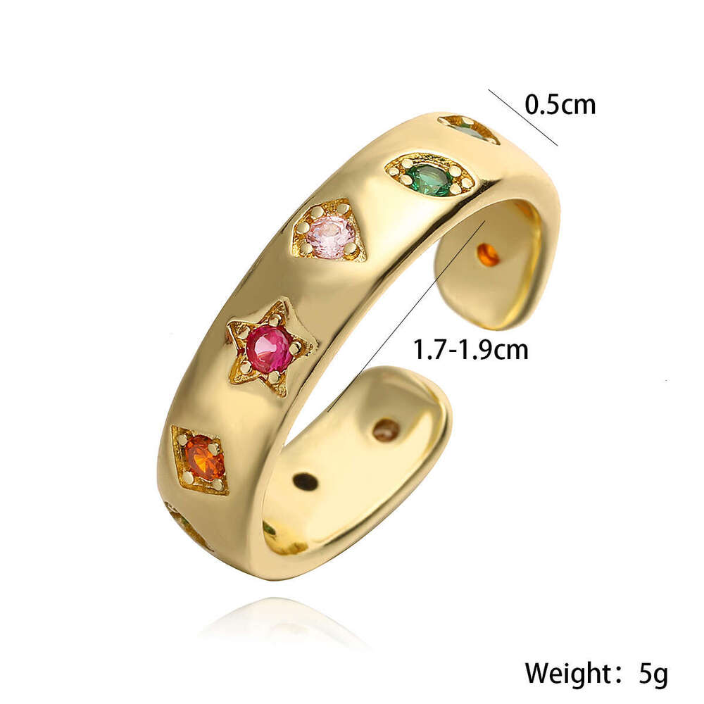 Simple Copper Gold-Plated Zircon Geometric Open for Women, Designer Niche Light Luxury Personality Ring