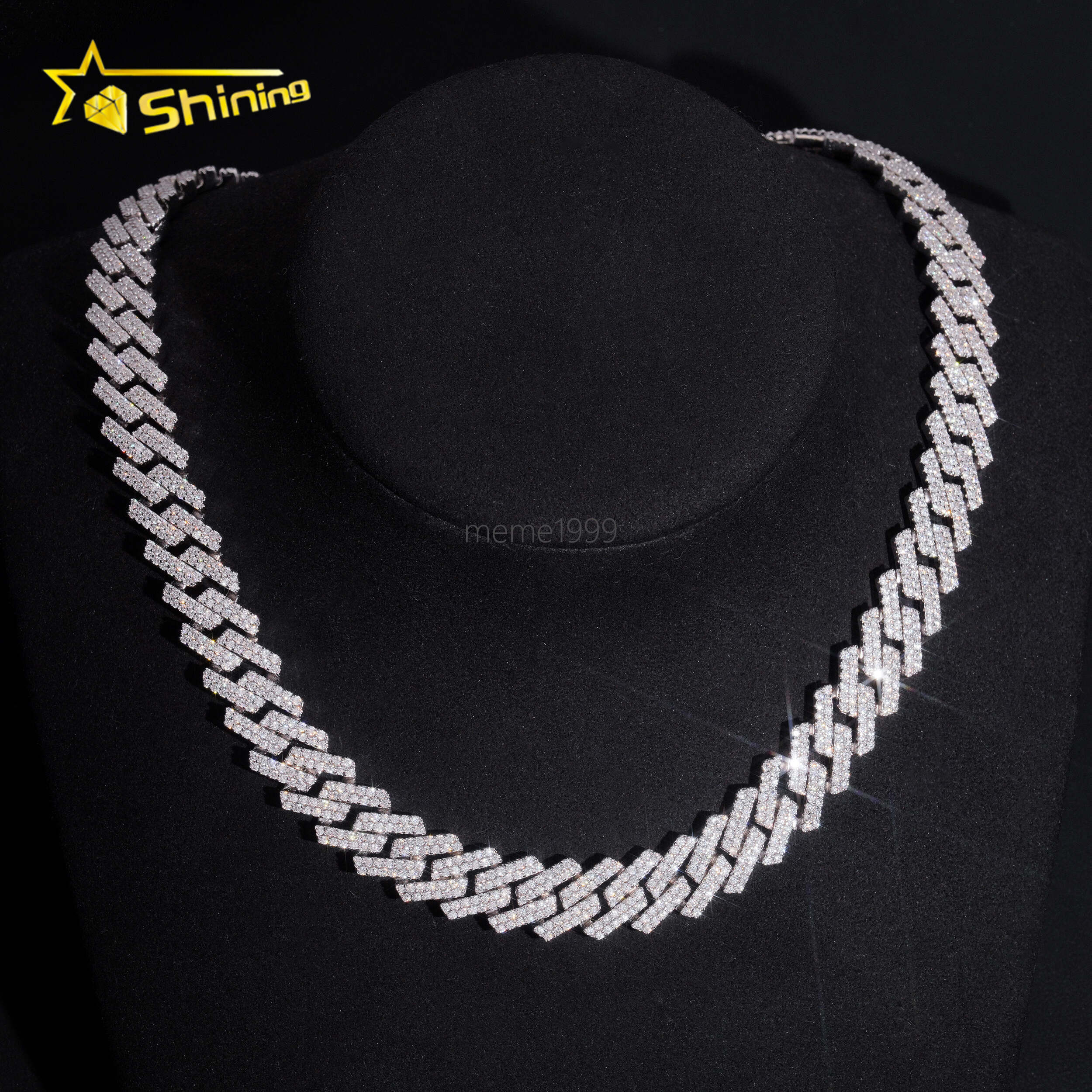 Sterling Silver 925 Vvs Moissnaite Pass Diamond Test Iced Out Hip Hop Jewelry Moissanite 14mm Cuban Chain