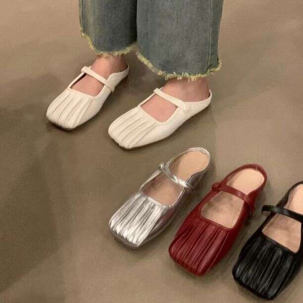 Silver Flat Closed-Toe Mules for Women, Summer 2023 New Style, Mom's Mary Jane Mules, Ladies' Sandals, Single Shoes