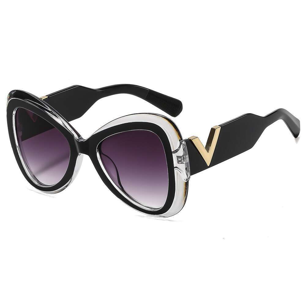 Trendy New 2025 Ins Style V-Shaped Large Frame Butterfly Sunglasses Designer for Women Slimming UV Protection
