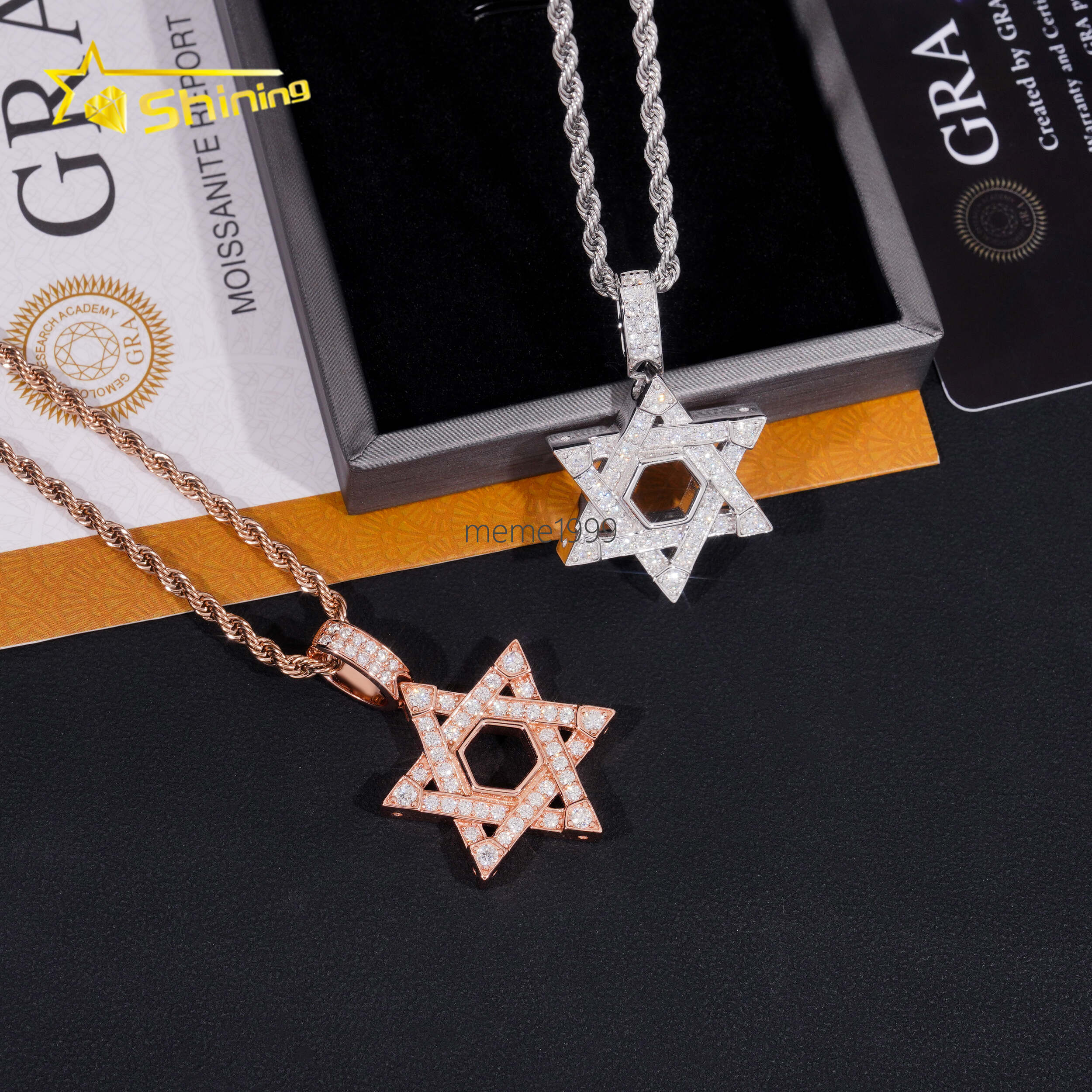 New Arrival Star Shape Charm Pendants 925 Silver Hip Hop Jewelry Men Women GRA Certified VVS Moissanite Pendant Necklace