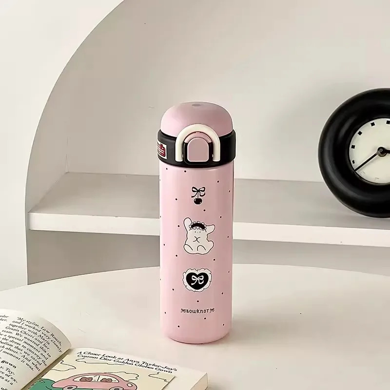 Cute Insulated Water Bottle Tumbler Kawaii Stainless Steel Thermos With Handle Straw For Coffee Tea Juice Portable Thermal Cups 250818 W260226