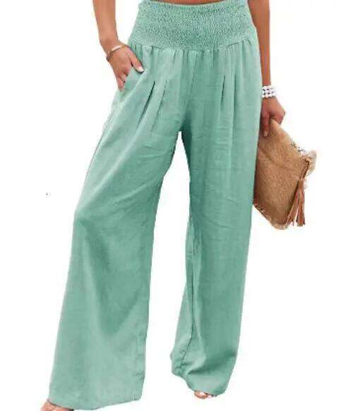 Women's casual with drawstring, mid waist, beach wide leg, spring summer, European and American pants