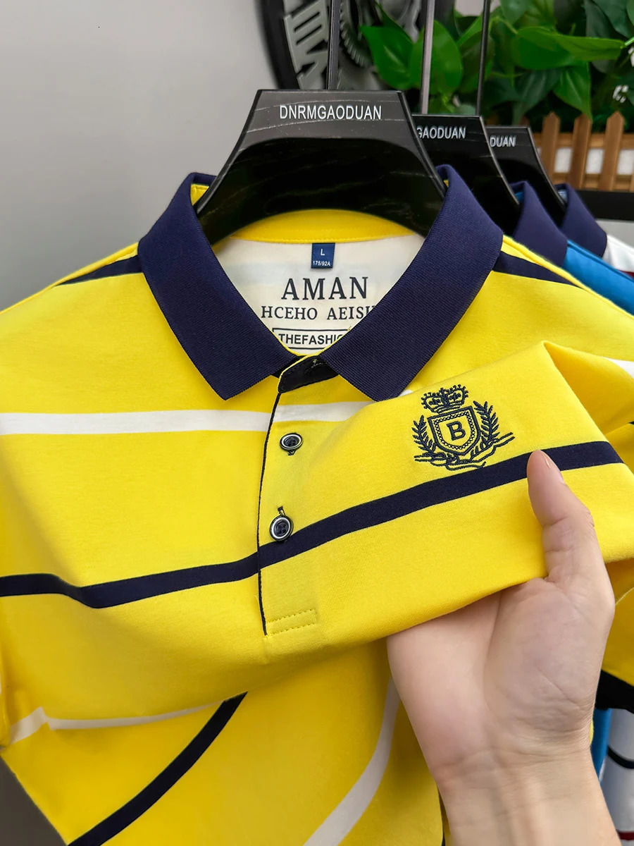 Fashion striped short sleeve men polo shirt summer trend letter embroidery n business casual breathable Paul Tshirt 250820