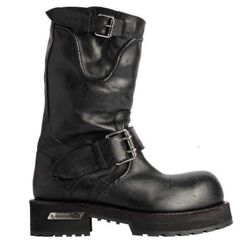 Cowhide Version~Paris Venom Platform Martin Dark Stylish Pointed Toe Knight High Tube Chunky Work Boots