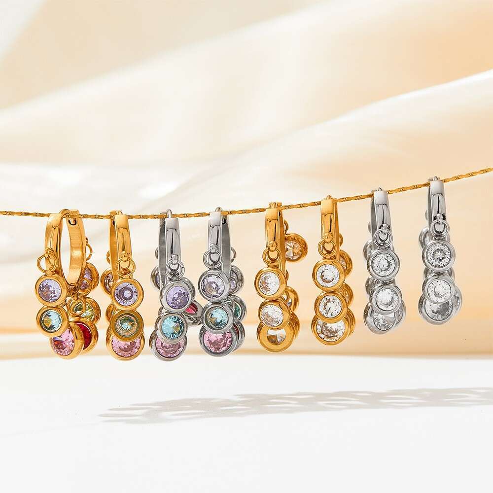 Design Sense Colorful New Zircon Geometric Exquisite Stainless Steel Designer Tassel Earrings for Women