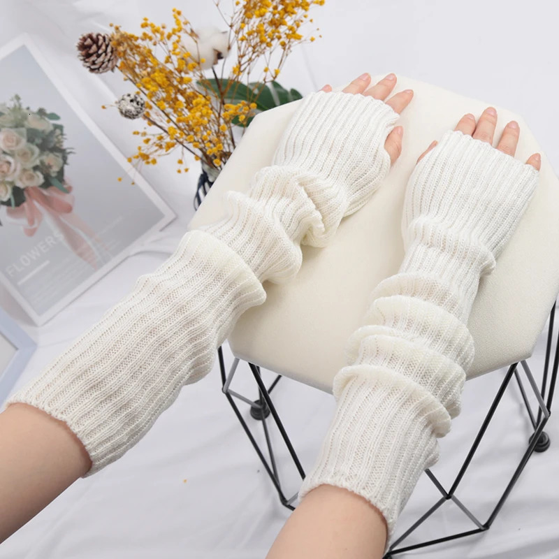 Women Long Fingerless Gloves Soft Female Glove Lolita Kawaii Mitten Winter Warmer Knitted Arm Sleeve Girls Punk Gothic 250811