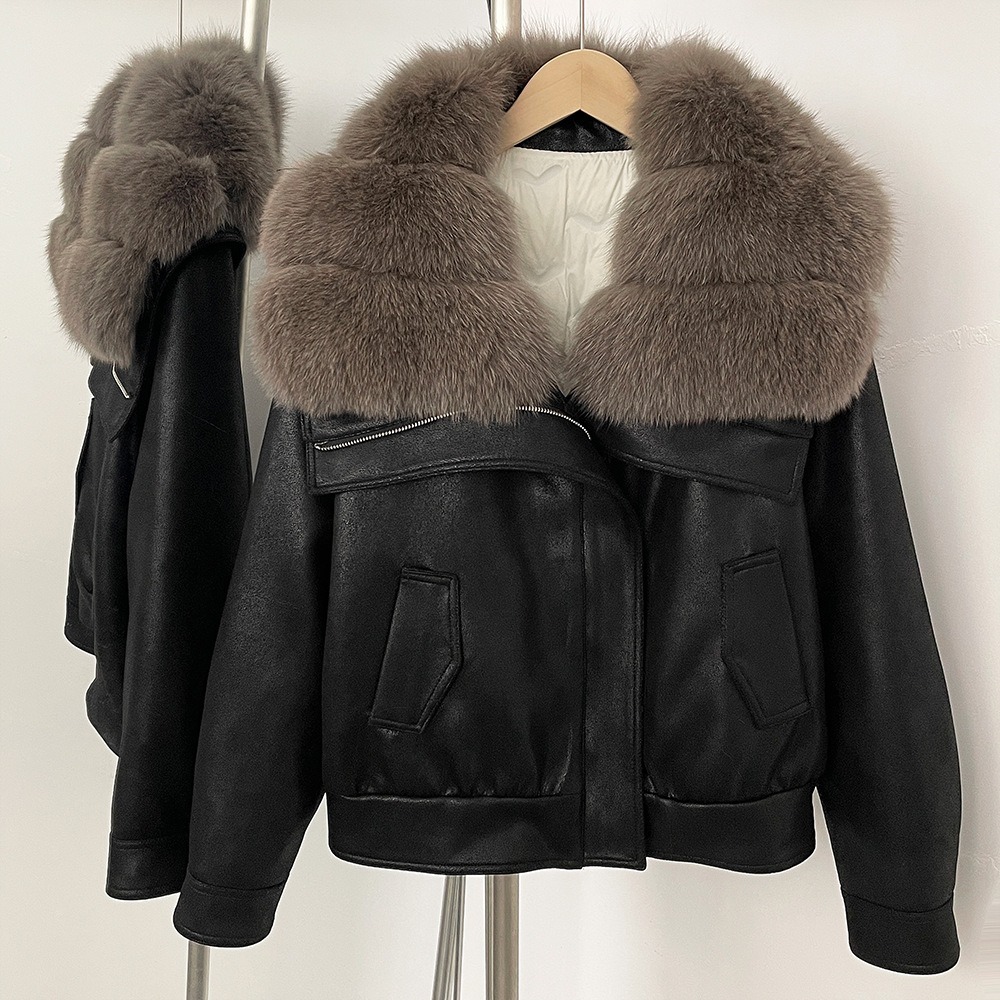 Down Jacket Real Fox Fur Collar Winter Clothing Women Short White Duck Down Coat Lady Warm Suede Fur Puffer Jacket Female