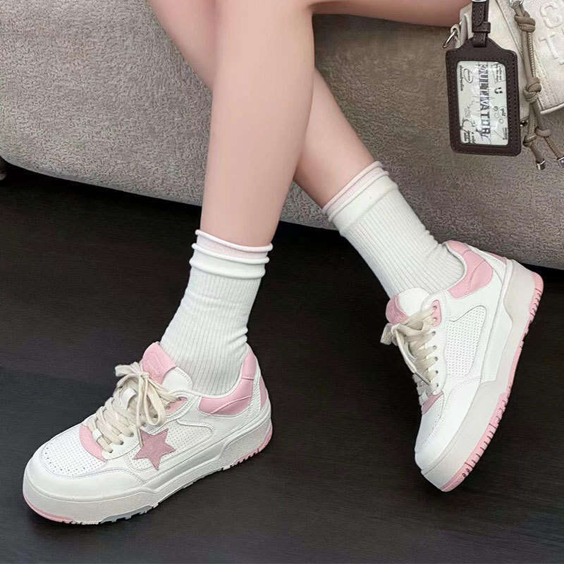 2025 New Genuine Leather Thick-Soled White Sneakers for Women Vintage Star Dirty Height-Increasing Sports Casual Board Shoes