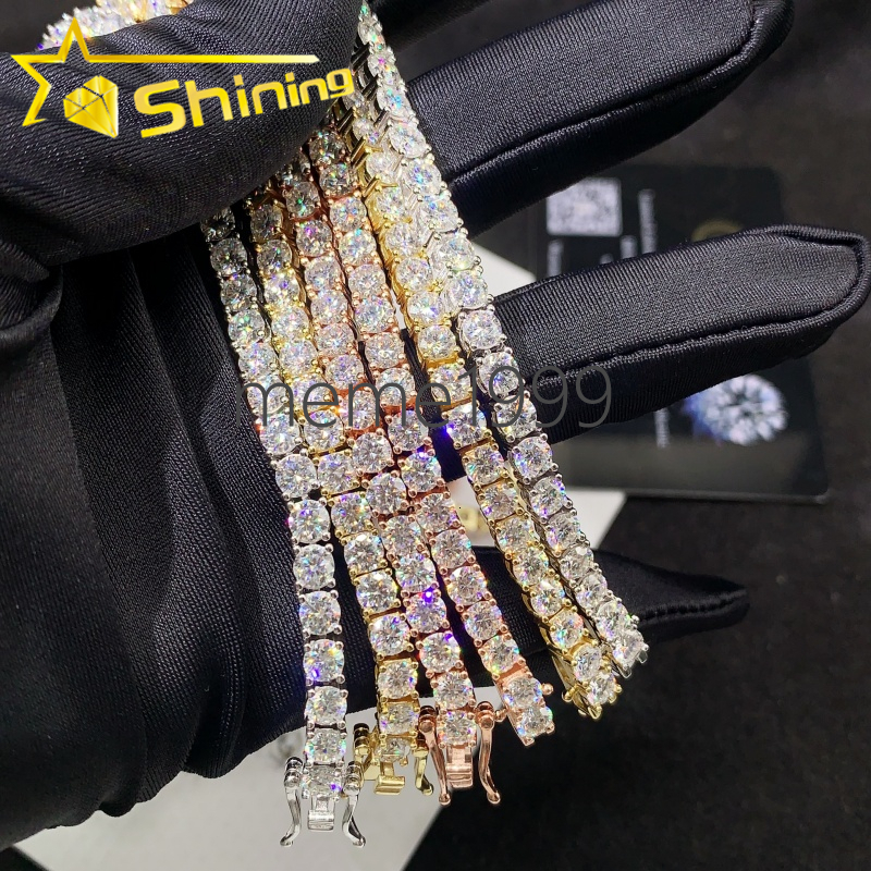 Trendy Hip Hop Jewelry 925 Silver Moissanite Chain GRA Certificated Pass Diamond Tester 4MM Moissanite Tennis Necklace