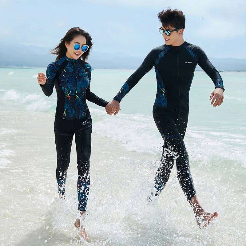 Sleeve Rash Guard Women Patchwork 5 Pieces Swimsuit Zipper Swimwear Bathing Suits Surfing Pad Long Pant Couples Men 3 Piece