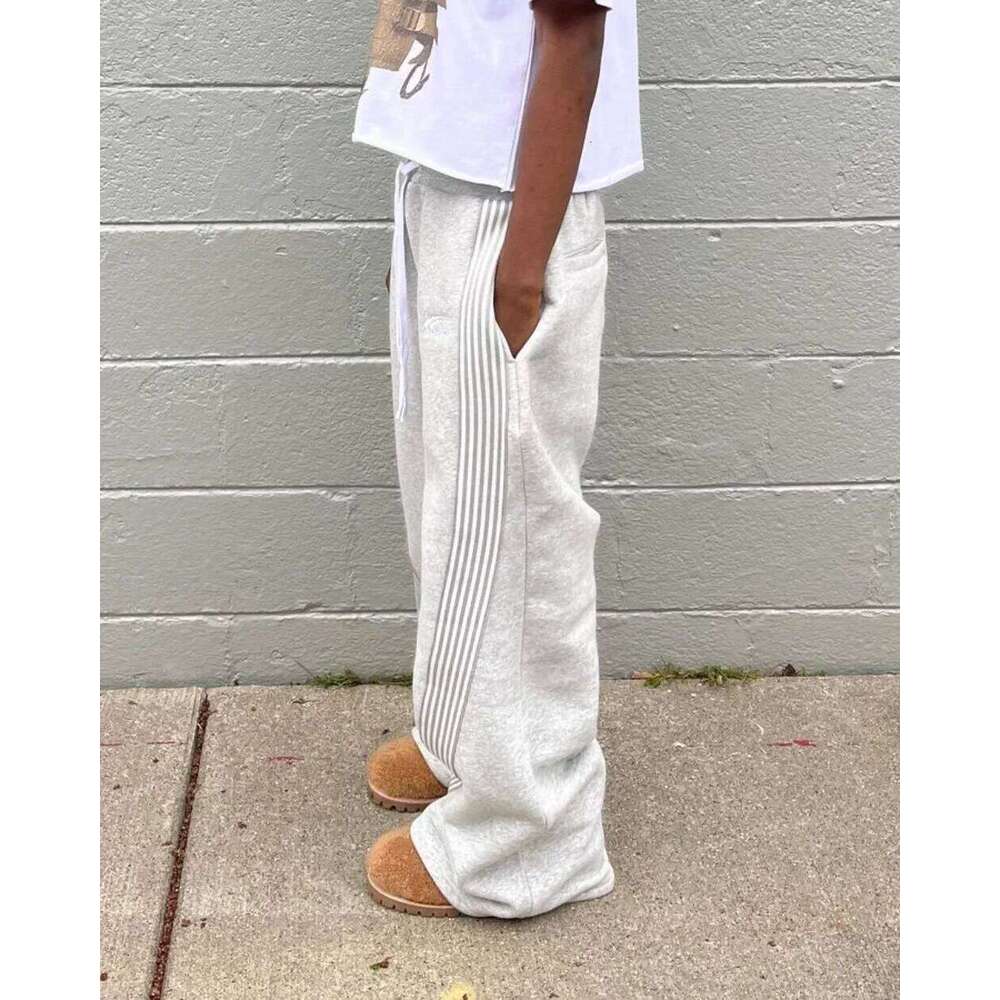 American Retro Striped Knitted Men Y2k Street Haruku Trendy Brand Oversized Trousers Loose Casual Wide Leg Pants Women