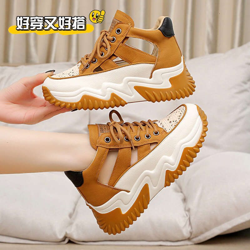 Petite Small Size Thick Sole New Style Platform White Shoes Lace-up Breathable 2023 Summer Height-increasing Women's Sandals