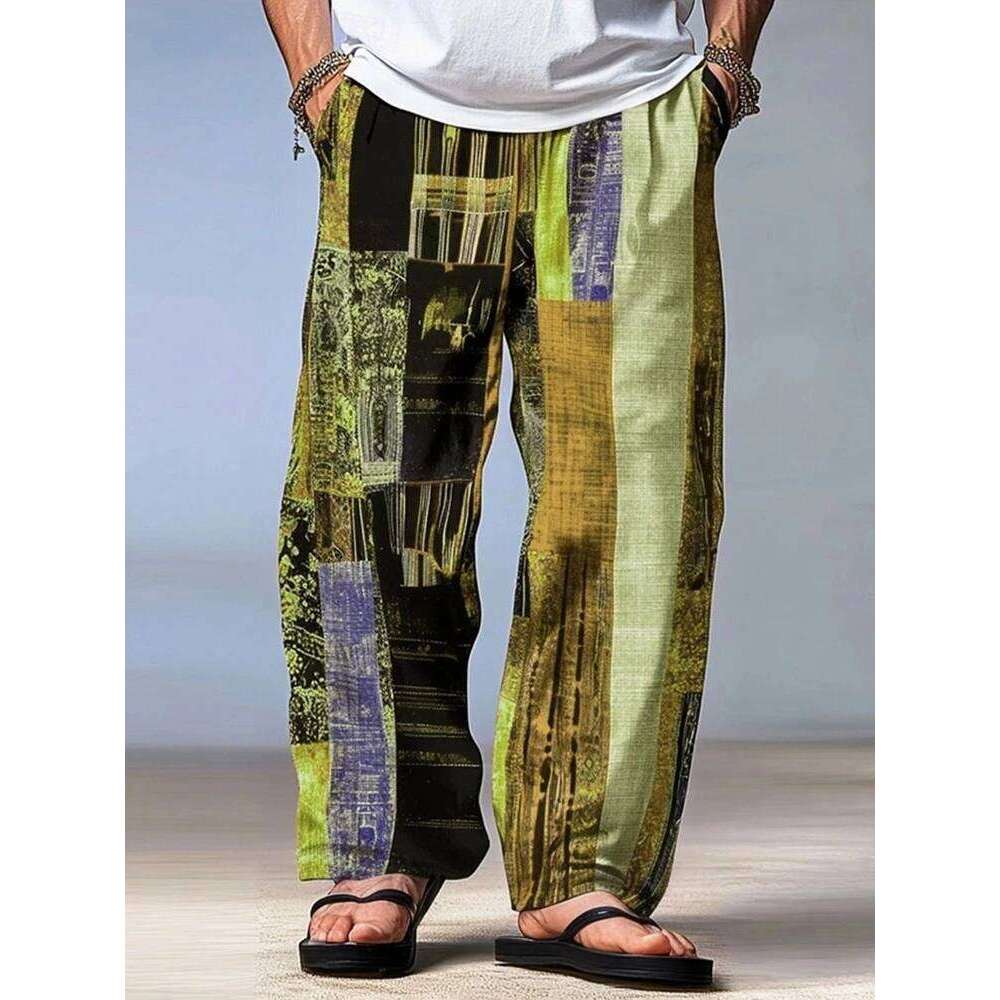 Men's Trousers Summer Beach Drawstring Elastic Waist 3D Print Stripe Graphic Prints Geometry Comfort Casual Pants