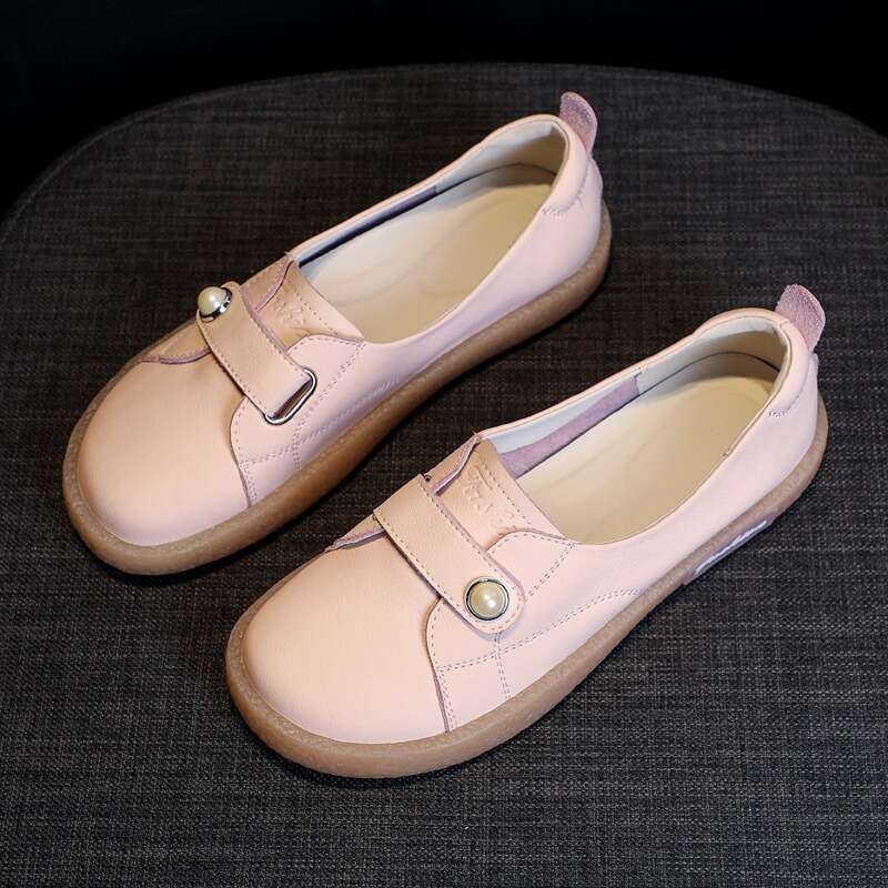 Genuine Leather Shallow Mouth White for Women 2025 Summer Autumn New Versatile Soft Sole Slip-On Nurse Mom Flat Single Shoes