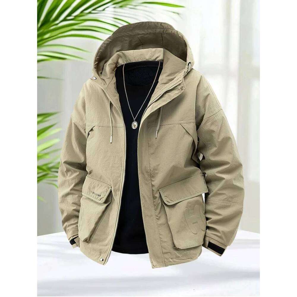 Windbreaker for Nylon Spring Autumn Lightweight Casual Hooded Zip Up Jacket Men Daily Work Stylish Windproof Coats
