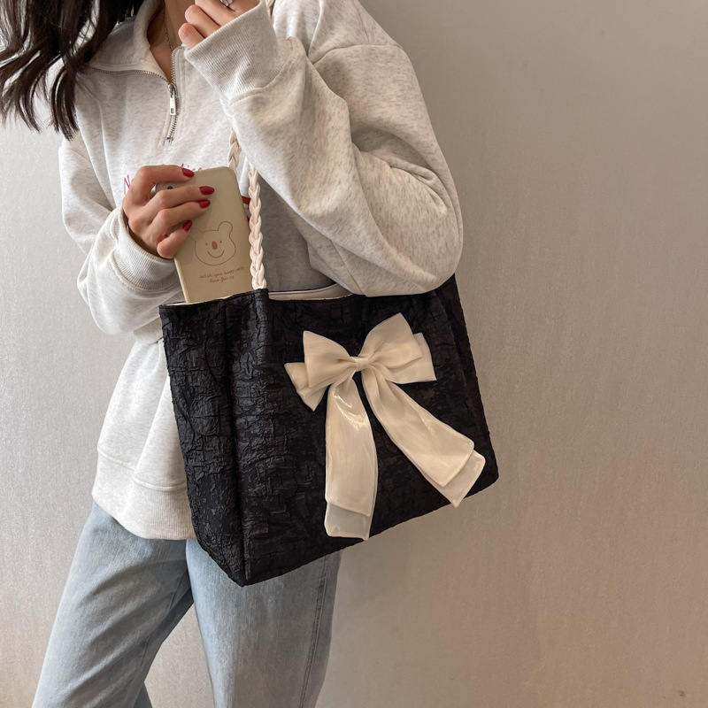 2025 autumn women's bag niche design knitted bow color blocked shoulder bag casual travel handbag handbag women's bag women's crossbody