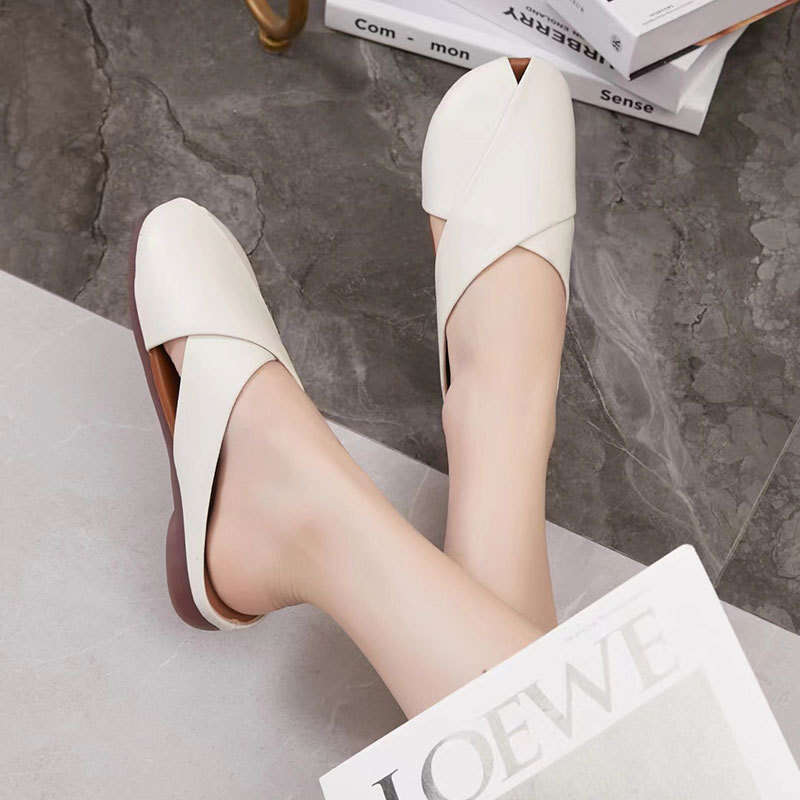 2025 New Lazy Closed-Toe for Women, Summer Outdoor Fashion Non-Slip Flat High-End Half Slippers Peep-Toe Shoes