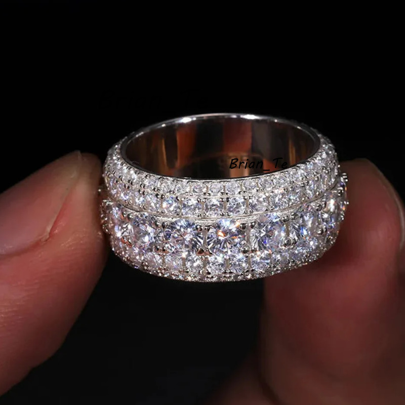 Moissanite Ring Men Custom Hip Hop Fully Ice Out 925 Silver GRA Certificate 5 Row Moissanite Ring