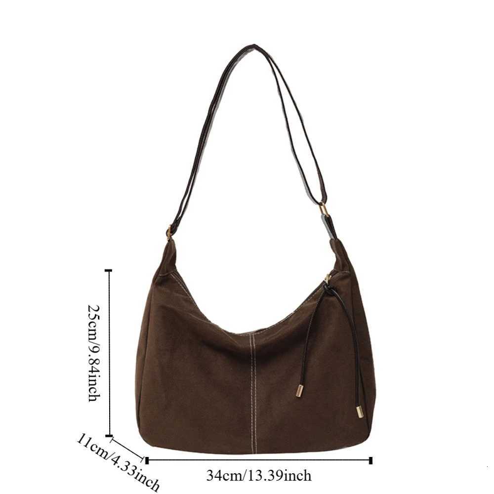 Brown Suede Velvet Shoulder Bag Large Capacity Solid Color Vintage PU Crossbody Bag Korean Style Handbag Female Tote Bag Outdoor Y250819