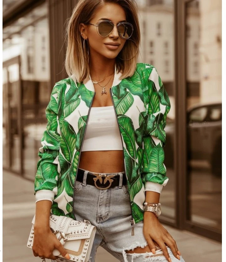 Casual Floral Printed Plus Size Bomber Jacket Autumn Elegant Zipper Coat Office Wear Slim Jackets Vintage Outwear 2024 250815