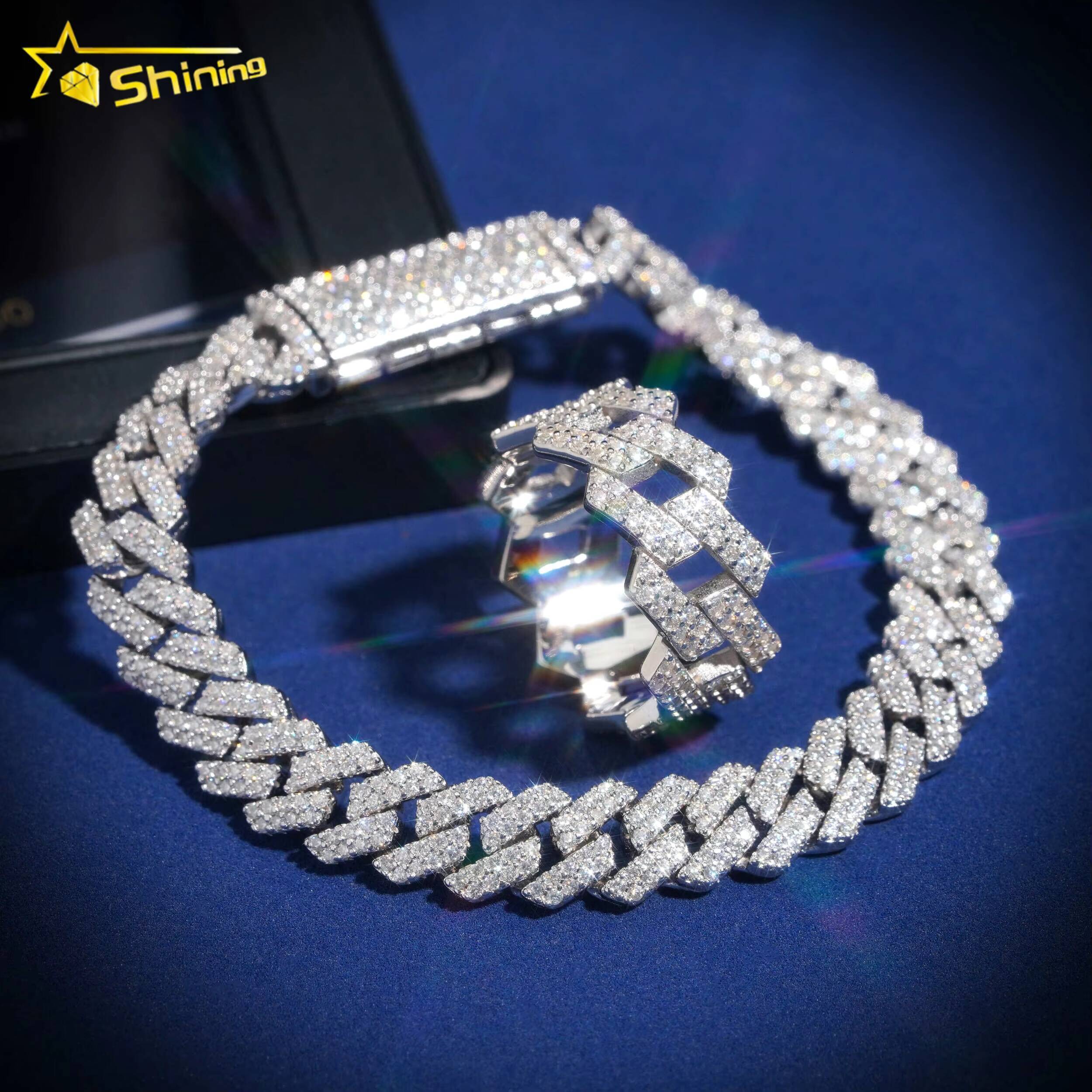 8mm Pass Diamond Tester 925 Sterling Silver Full Vvs Moissanite Iced Out Cuban Link Bangle Bracelet for Men with Cuban Ring