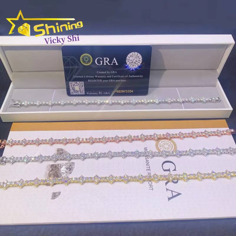 Shining Jewelry Pass Diamond Tester S925 Silver 3mm VVS Moissanite Tennis Bracelet Cross Design Diamond Tennis Chain