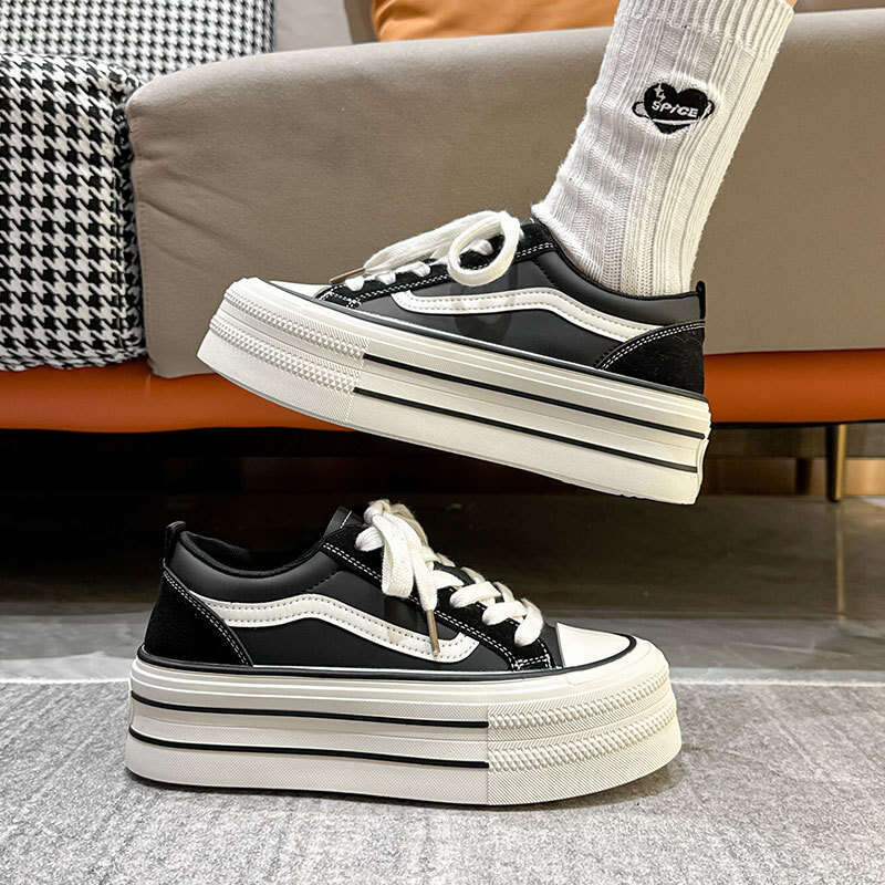 Platform Thick-Soled White Sneakers for Women 2024 Autumn Winter New Korean Style Petite Height-Increasing Versatile Student Sports Shoes