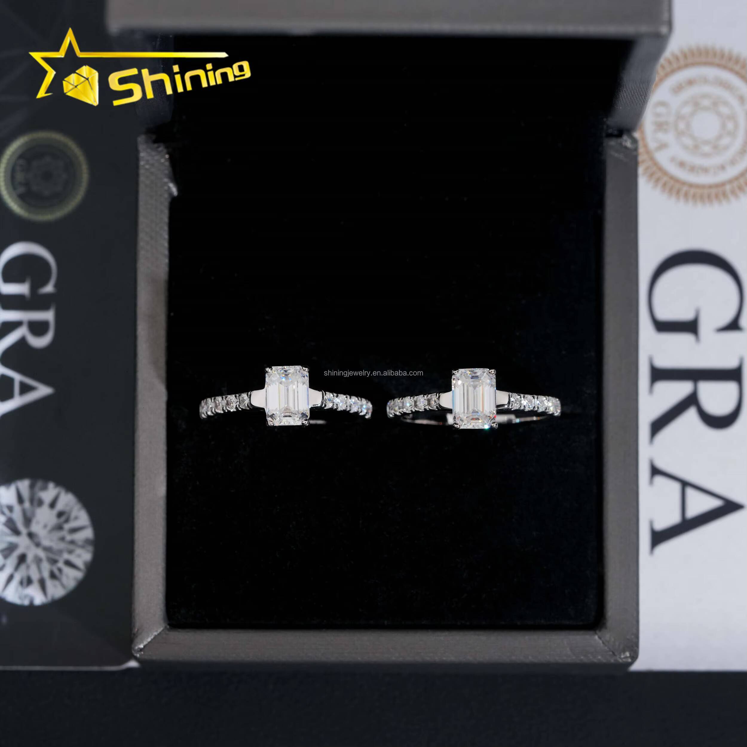 Pass Diamond Tester Women Style Luxury Jewelry Elegant 1Ct Emerald VVS Moissanite Diamond 925 Sterling Silver Engagement Ring