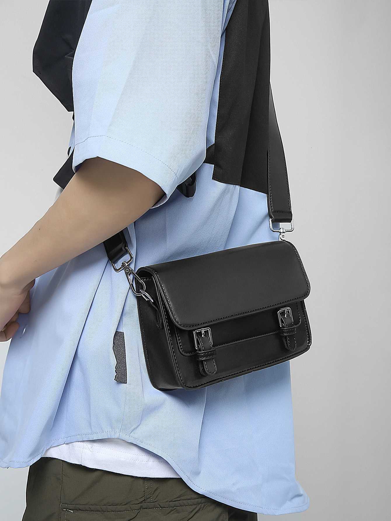 Minimalist Black Shoulder Bag Male PU Leather Crossbody Bags Mens Small Messenger Bag for Men Suitable for Daily Use Y250819