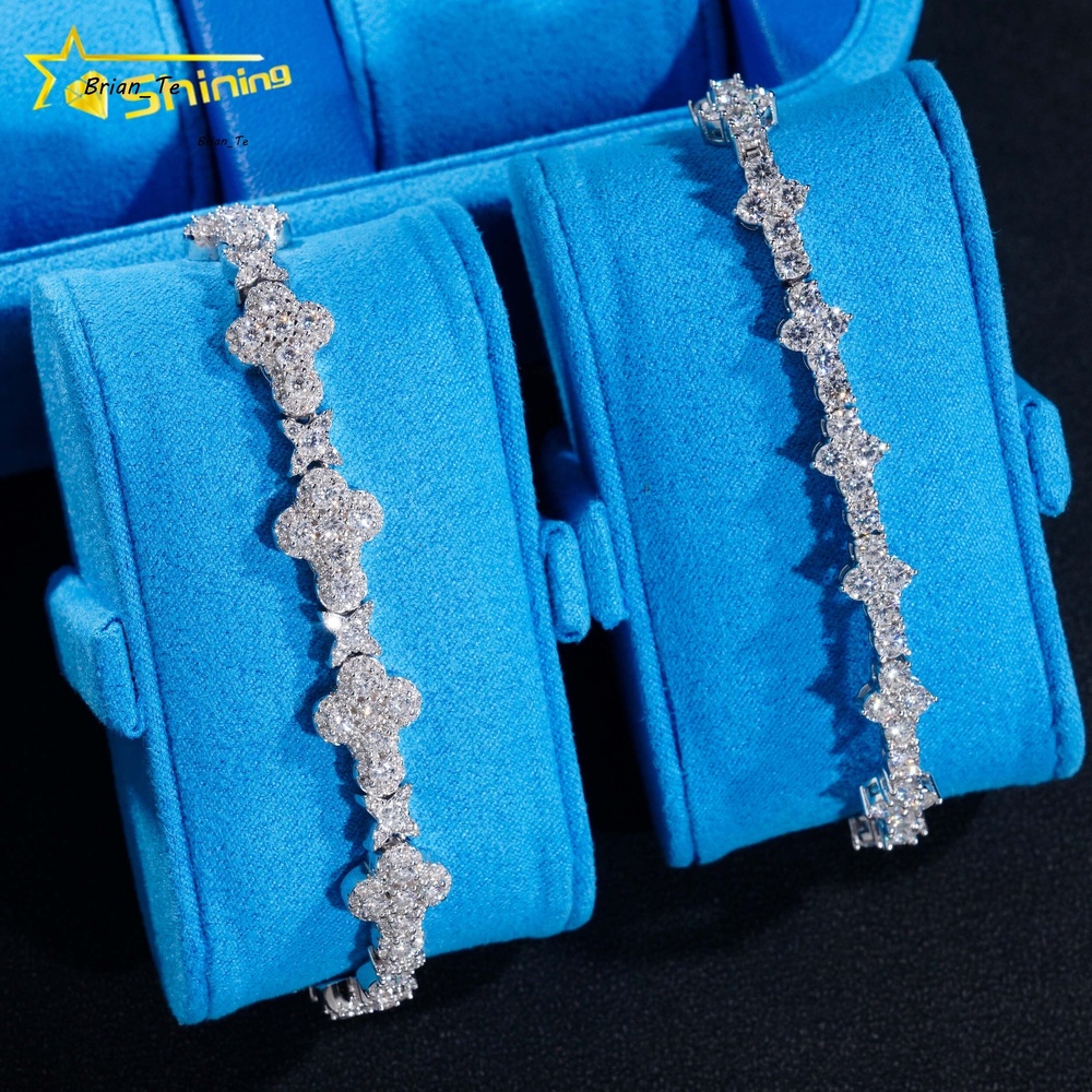 Cross Style 3mm Tennis Bracelet Fashion White Gold 925 Sterling Silver VVS Moissanite Diamond Iced Out Star Cross Link Bracelet