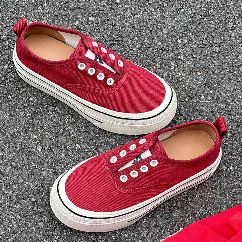 2025 New Spring Summer Thick Sole Elastic Slip-On Canvas for Women Breathable Casual Height Increasing White Sneakers Board Shoes