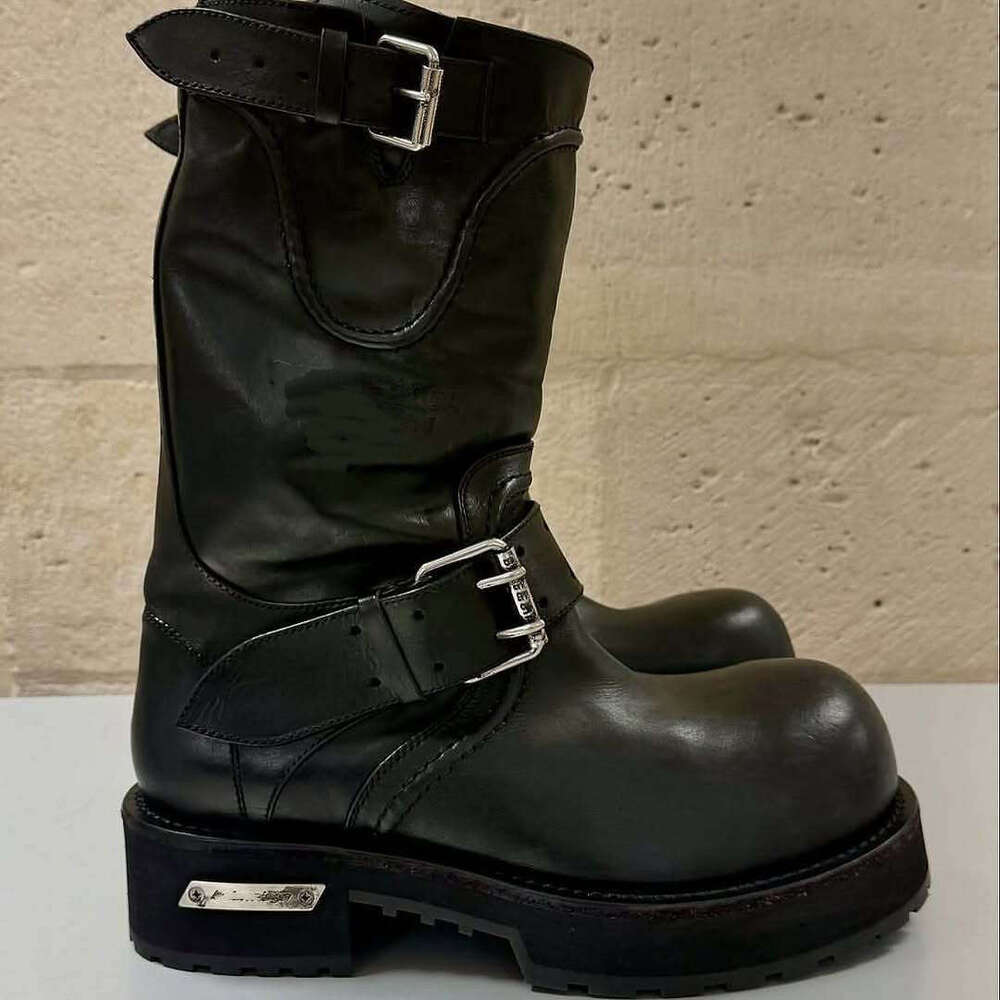 Cowhide Version~Paris Venom Platform Martin Dark Stylish Pointed Toe Knight High Tube Chunky Work Boots