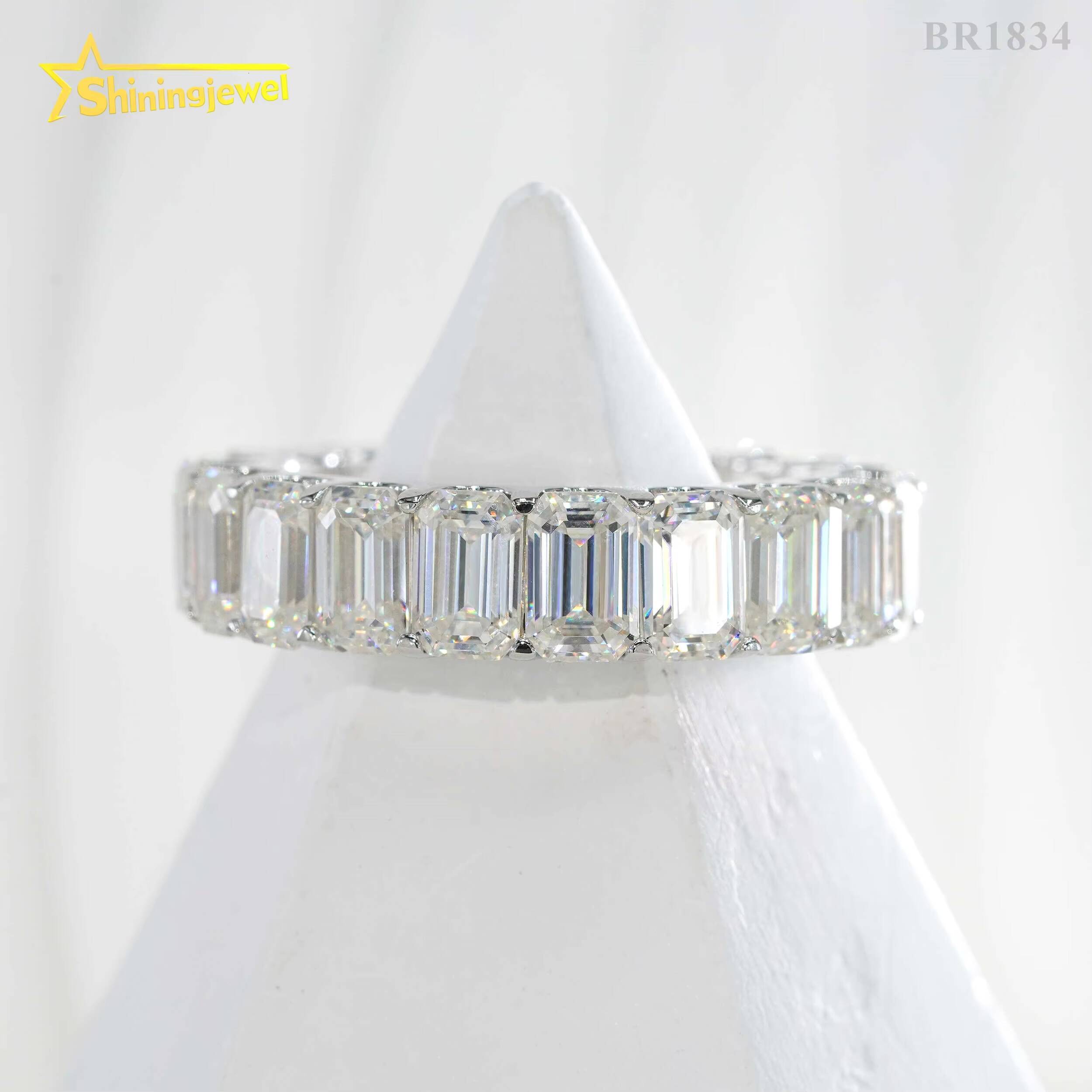 Classic Pass Tester Hip Hop Fine Jewelry 925 Sterling Silver Fully Iced Eternity Emerald Cut Band Ring Moissanite Iced Out Ring