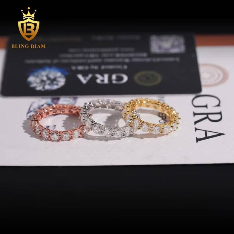 New Arrivals S925 Full Iced Out Moissanite 4mm Diamond Mens Rings with Gra Certificate Past Diamond Test Gold Rose Gold Ring
