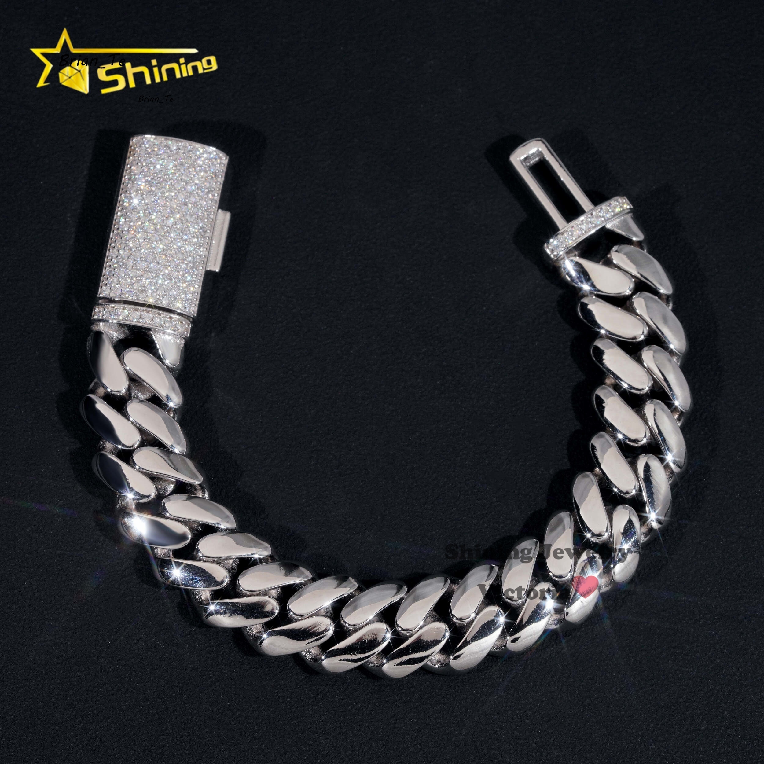 Iced Out Custom Rapper Style Hip Hop Jewelry 12MM Moissanite Lock 925 Hand Made Tight Link Plain Cuban Link Bracelet