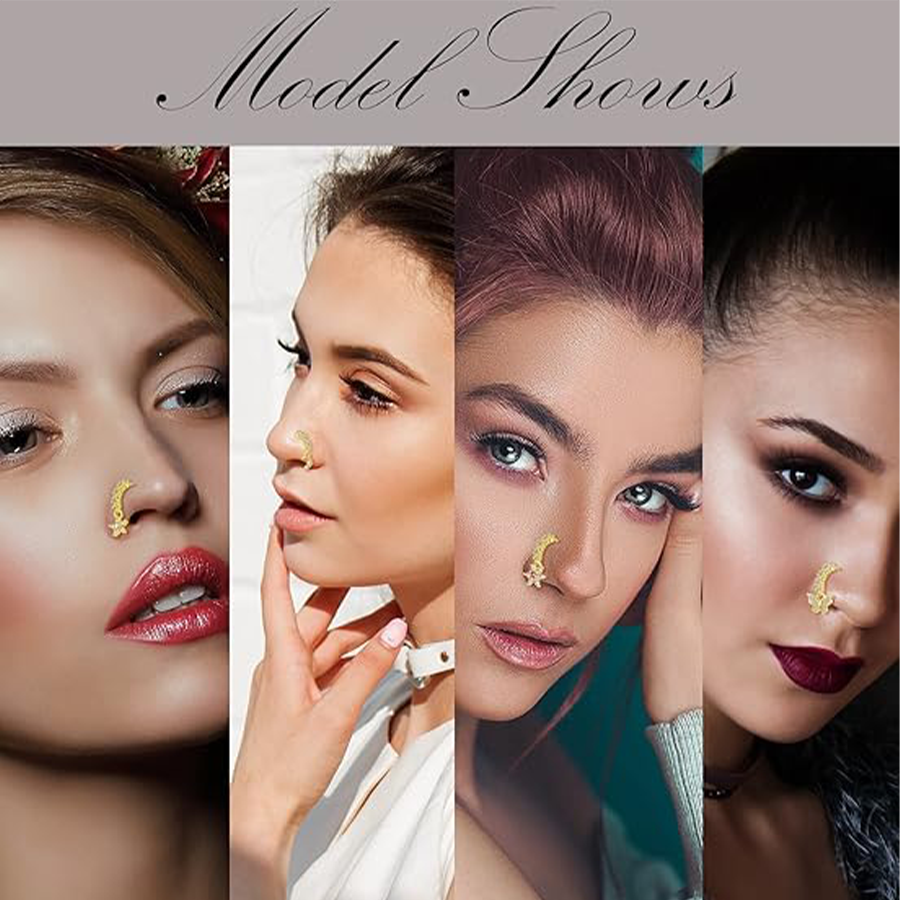 10Pcs Dangle Nose Rings Hoop Butterfly Heart Moon Flower Star CZ Cartilage Earring Dangling Nose Body Piercing Jewelry 20G Gold Tone