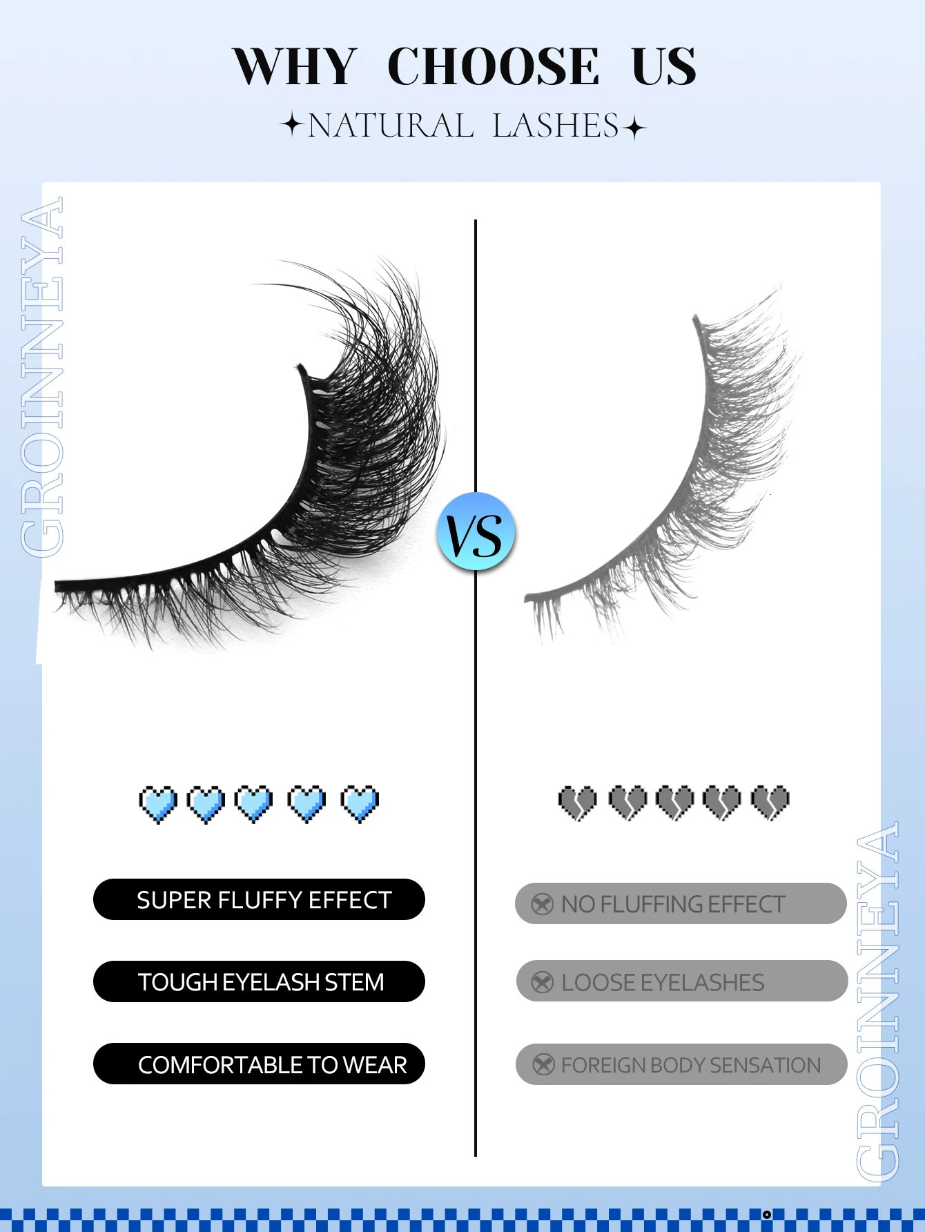 GROINNEYA Cat Eye Lashes Faux Mink Eyelashes Winged End Elongated Natural long 250811