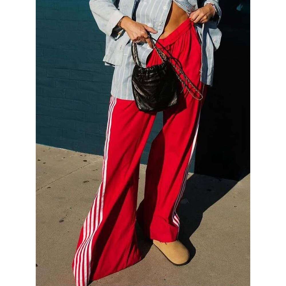Women Y2k Wide Leg Track Baggy Side Striped Joggers Sweatpants Elastic Waist Color Block Parachute Pants with Pockets